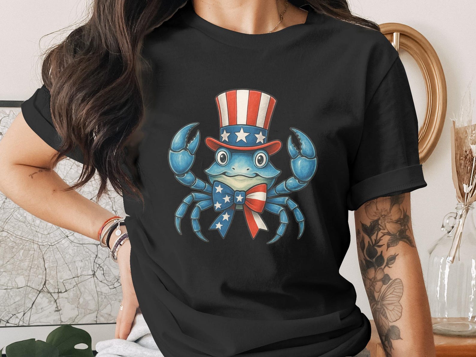 Patriotic Crab T-Shirt | Uncle Sam Crab Tee | Fourth of July Shirt | Americana Summer Outfit | Cute Beach Lover Gift 3XL