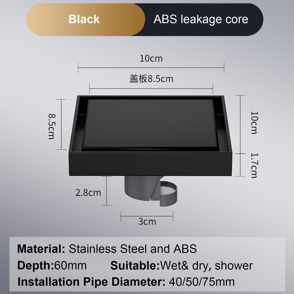 Foot Floor Drain 10*10cm Anti-odor Bath Drains  Deodorization Square DIY Black Shower Filter Plug Cover Pipe 304 Stainless Steel