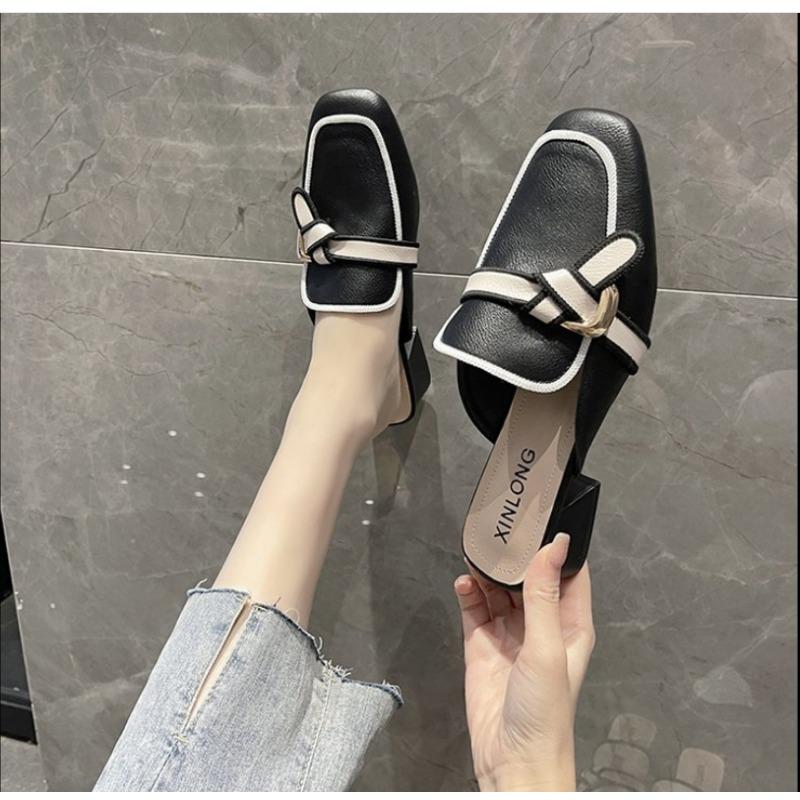 Fashion Shoes Soft Women's Slippers and  Sandals Mules Slides White Summer 2025 Outside Low Heel Korea Style Trend Casual Original
