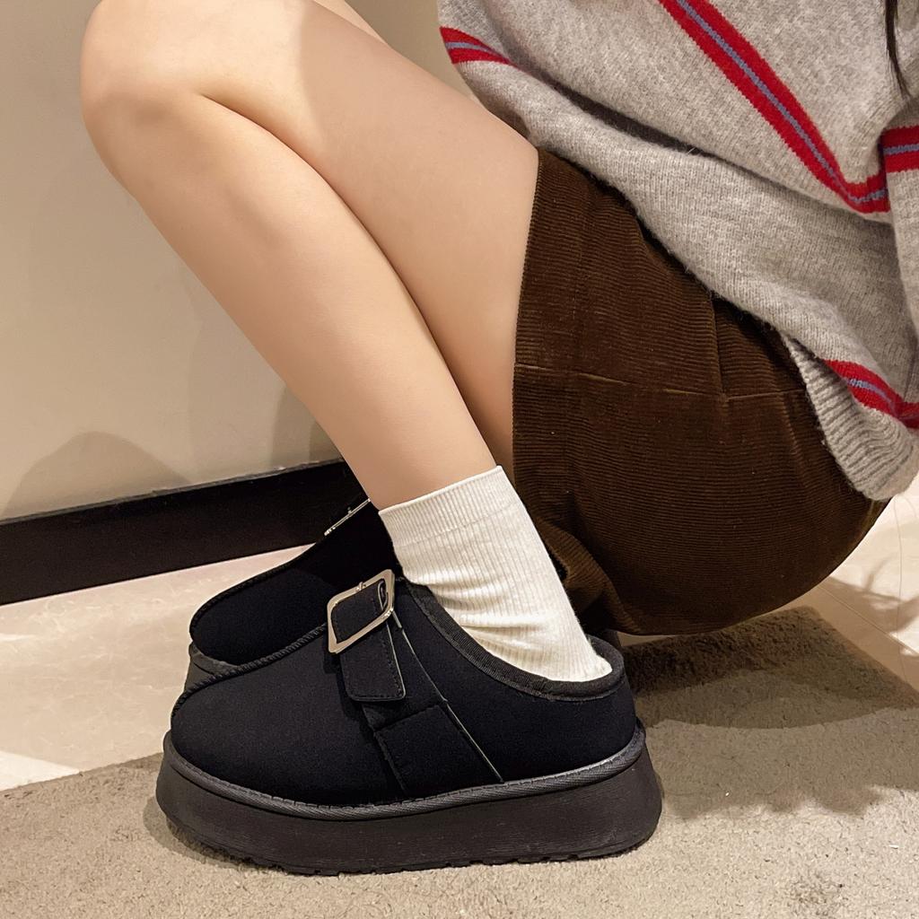 Korean version of the ladies plush lining-soft elastic muffin sole slippers home outdoor slippers thickened warm lightweight comfortable shoes