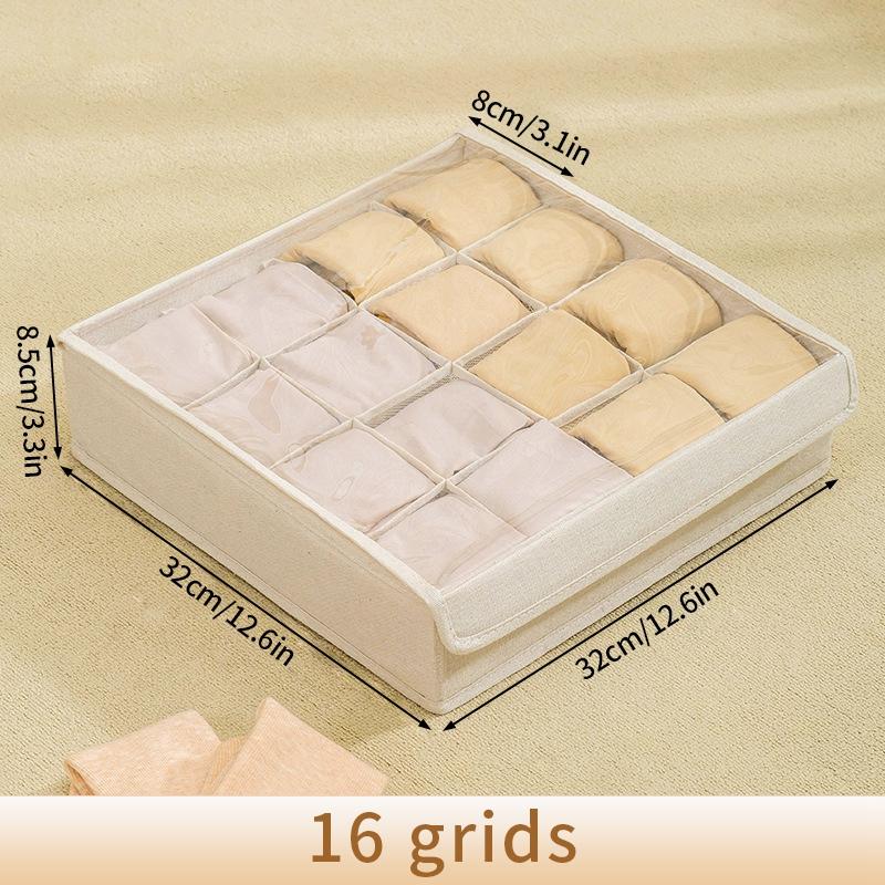 7/16/24 Grid Underwear Storage Box Cotton Linen Clothing Bra Cabinet Drawer Sock Storage Box Wardrobe Clothes Divider