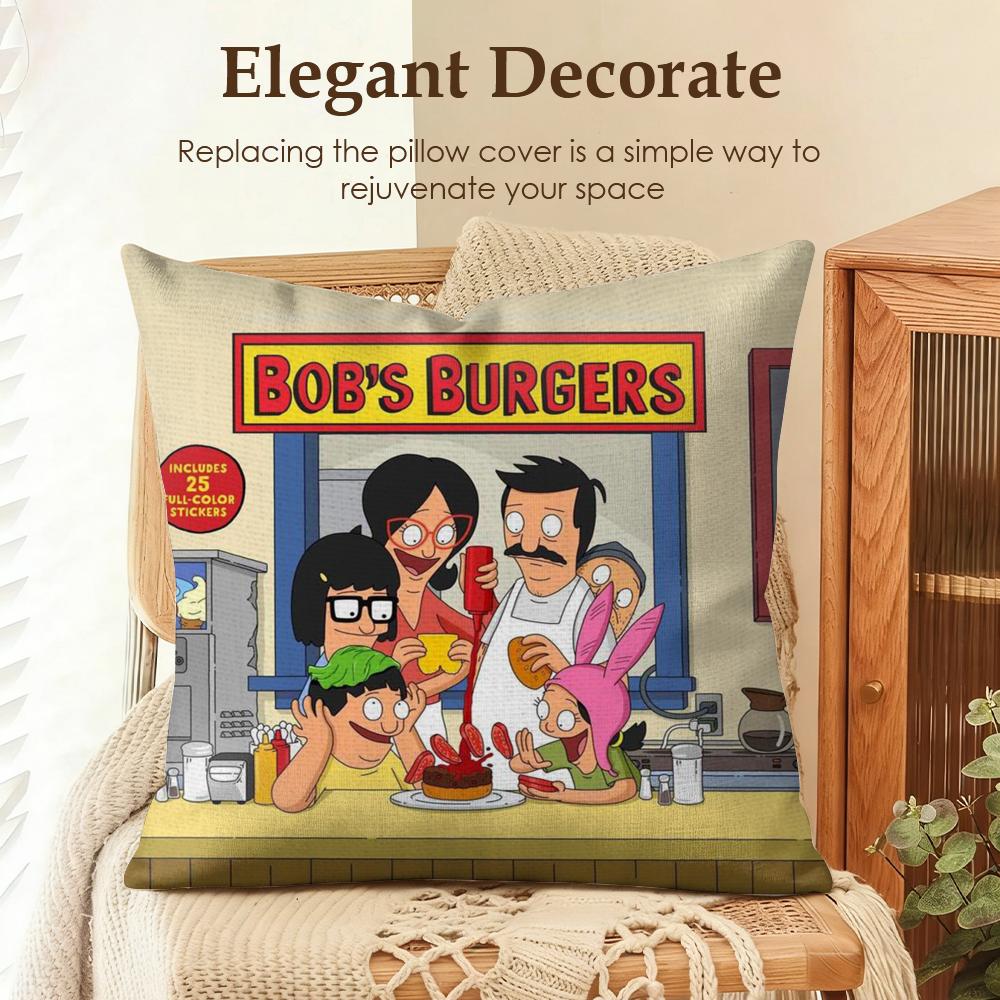 Anime B-Bobs B-Burgers Cushion Cover Natural Linen Organic Fabric Double-Sided Printing Sofa Home Decor Gift Pillow Case