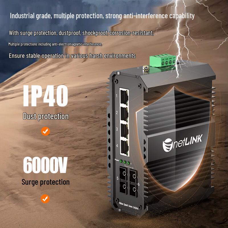 netLINK HTB-6000 Industrial Gigabit PoE Switch with 2 Fiber 4 Electric Ports