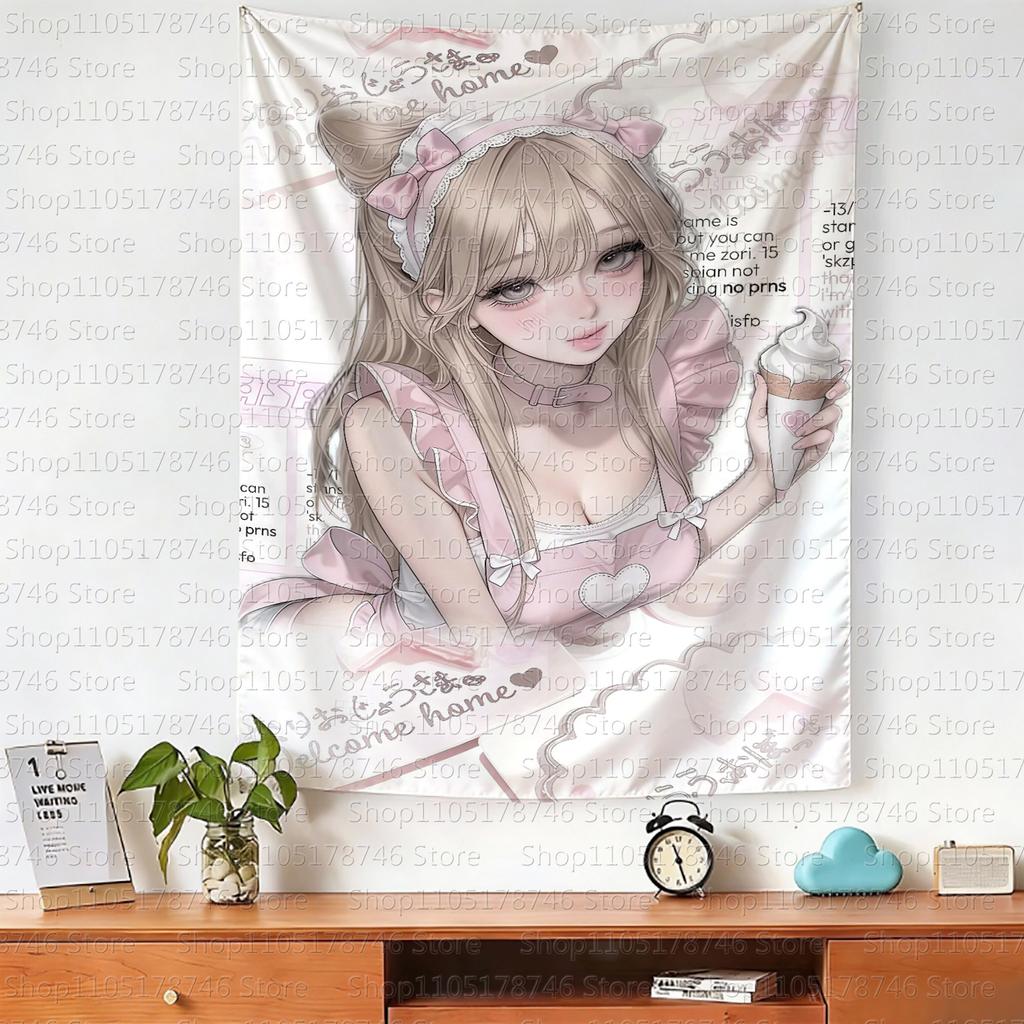 Kawaii Anime Meisje Wandkleed Schattig Mode Slaapkamer Achtergrond Huis Decoratie Origineel Ontwerp Wandtapijten