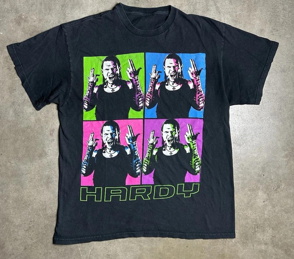 Vintage Pánská bavlněná trička Jeff Hardy z počátku 2000 let s krátkým rukávem a kulatým výstřihem, Hip Hop Dámské kapelní tričko, Letní topy, Oblečení