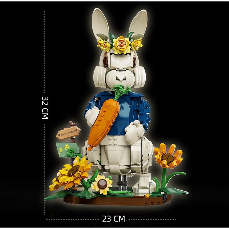 Creative 1258pcs Pastoral Rabbit Animal Figrues Building Blocks Home Decoration Rural Flowers Rabbit Assemble Toys Children Gift