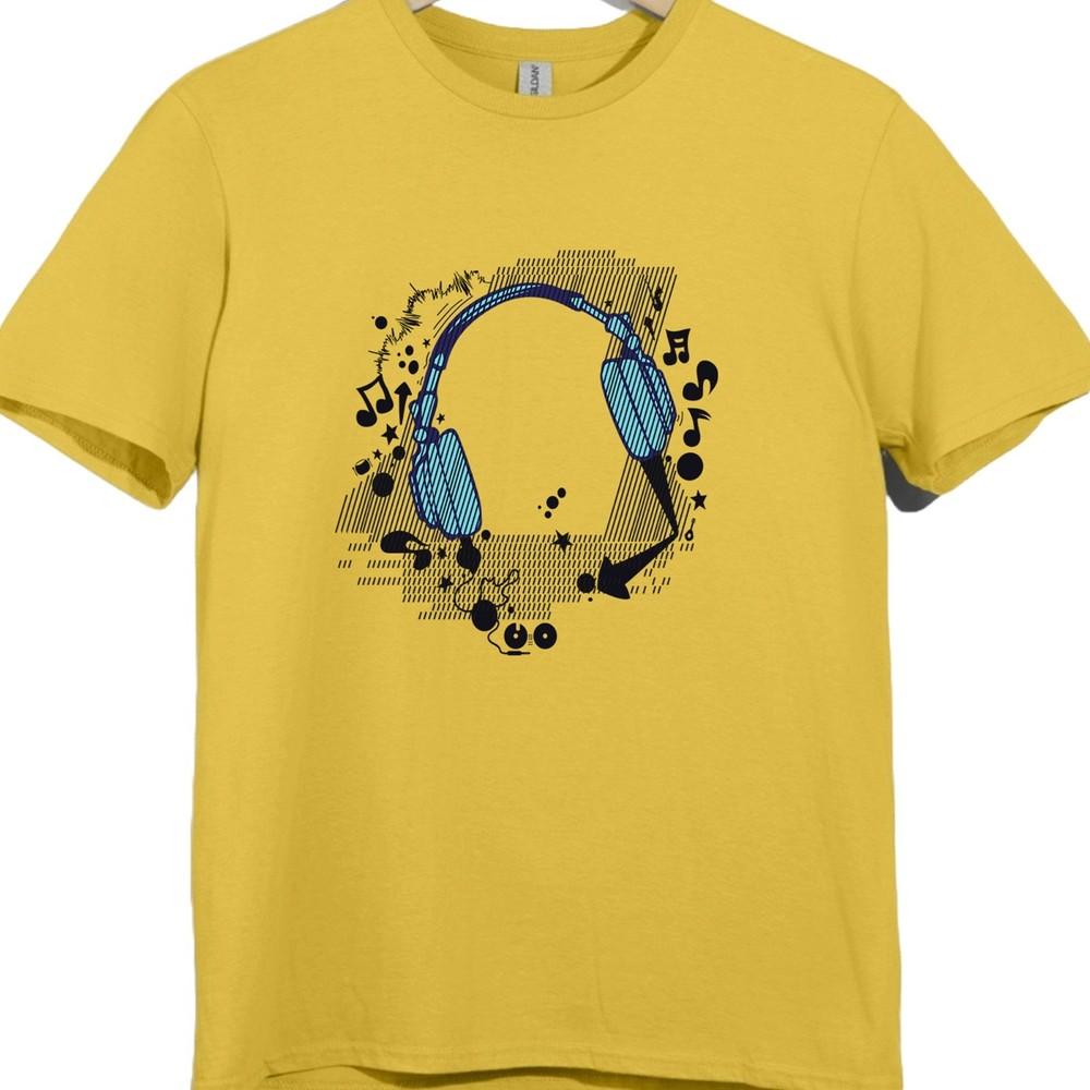 Headphones T Shirt Music Lover DJ Gamer Audio Sound Wave Graphic Tee