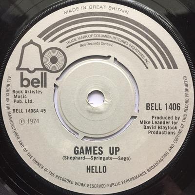 7inch Record HELLO  Games Up BELL1406 Bell Records 1975 UK Rock Used