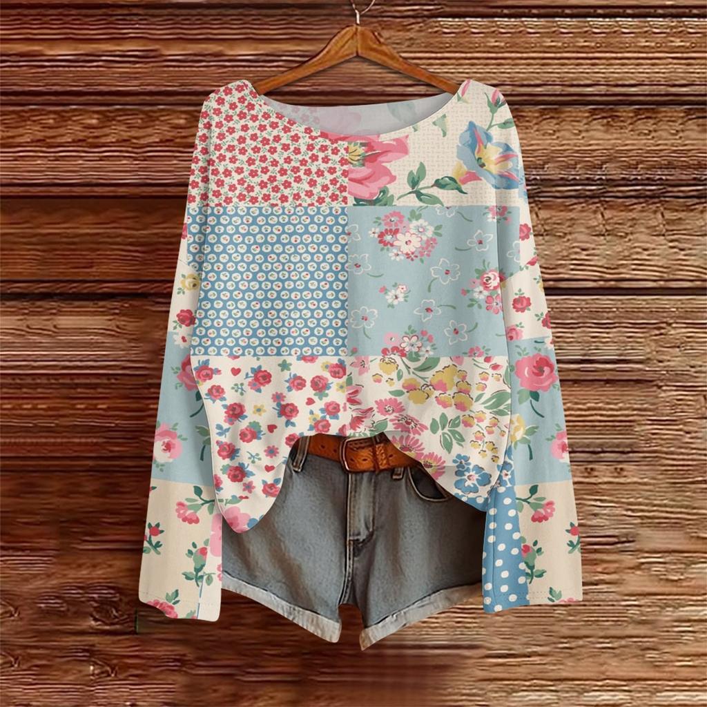 Langarmshirts für Damen Print Grafik T-Shirts Blusen Lässig Übergröße Basic Oberteile Pullover