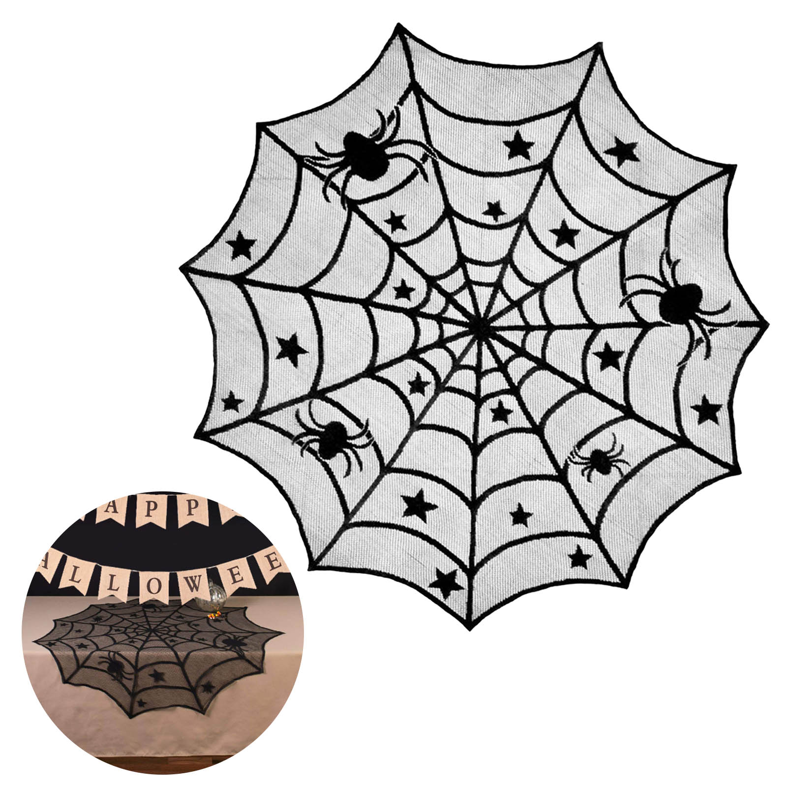 

Halloween Table Runner Black Spider Web Lace Tablecloth Fireplace Mantle Horror House Props Halloween Party Decoration Gift