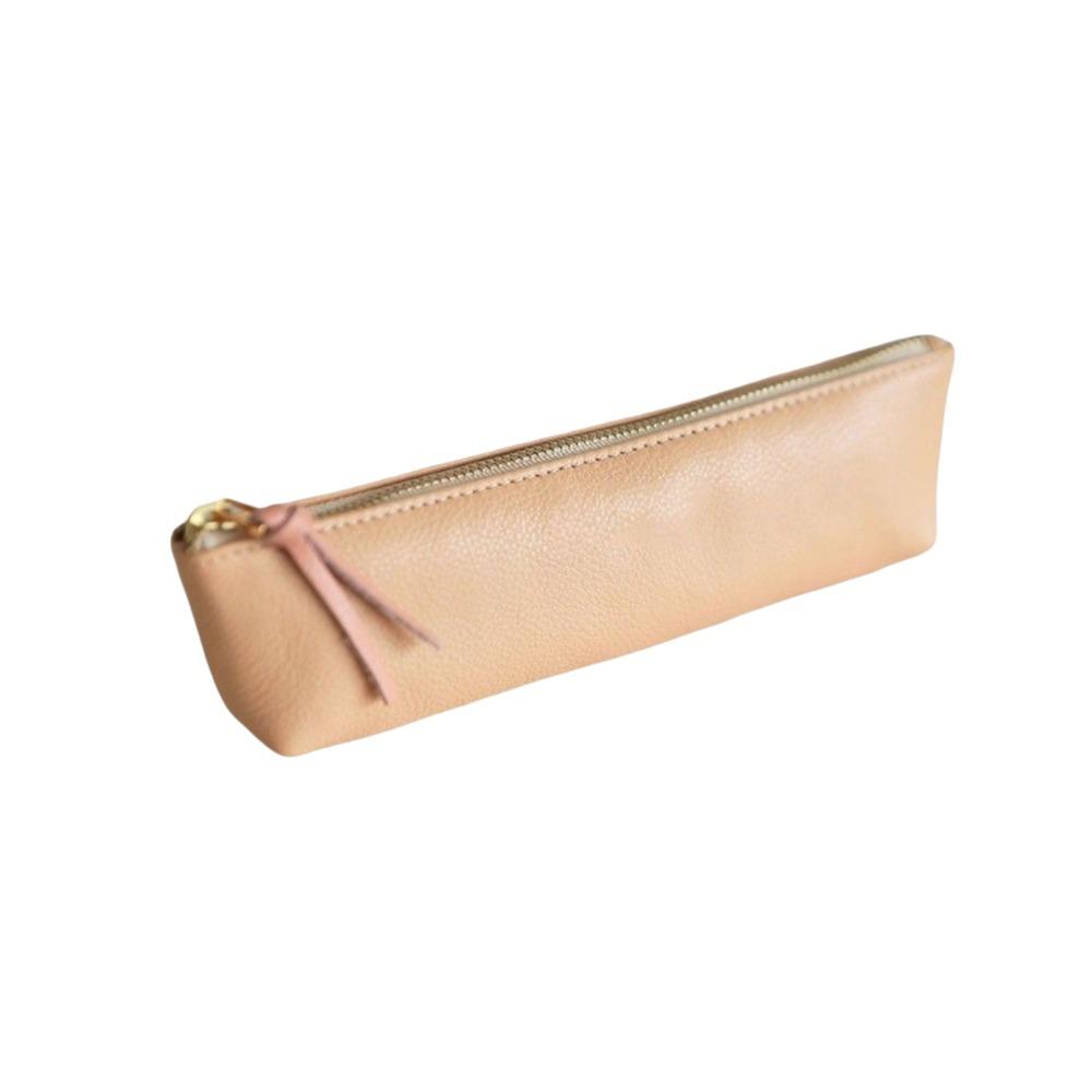 

Storage Bag PU Leather Pen Bag Zipper Closure Retro Simple Pen Case Makeup Brush Organizer Student Use
