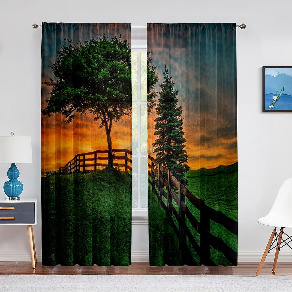 Gras Blumenfeld Berglandschaft Natur Tüll Vorhänge für Wohnzimmer Chiffon Transparent Voile Küche Schlafzimmer Vorhang Drapierungen