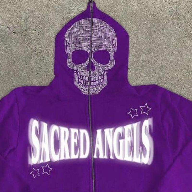 European and American Autumn and Winter Skeleton Hot Diamond Zipper Loose Cardigan Hooded Sweatshirt