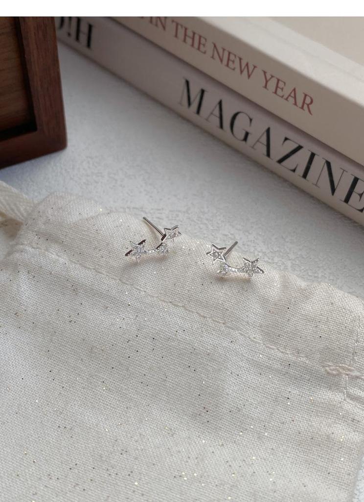 Sterling Silver Smiling Star Stud Earrings for Women – Korean Style, Elegant, Simple, and Cute.