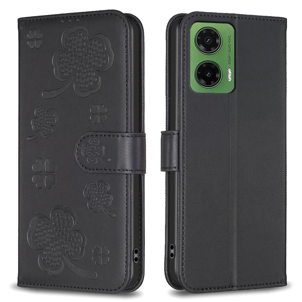 For Motorola Moto G35 5G Case Clover Pattern Wallet Stand View Leather Phone Cover