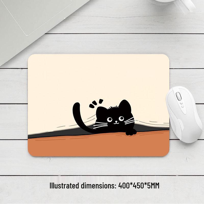 Black Cat Small Mouse Pad - Thickened, High Appearance, Locked Edge, Office Desktop, Hot Selling