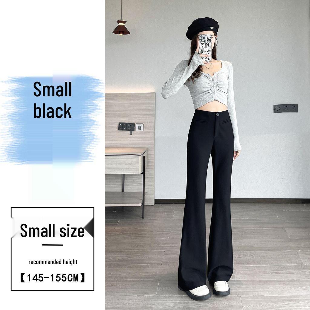 2026 New Style Black High-Waisted Flare Pants for Petite Women - Slimming and Drapey Horseshoe Suit Casuals