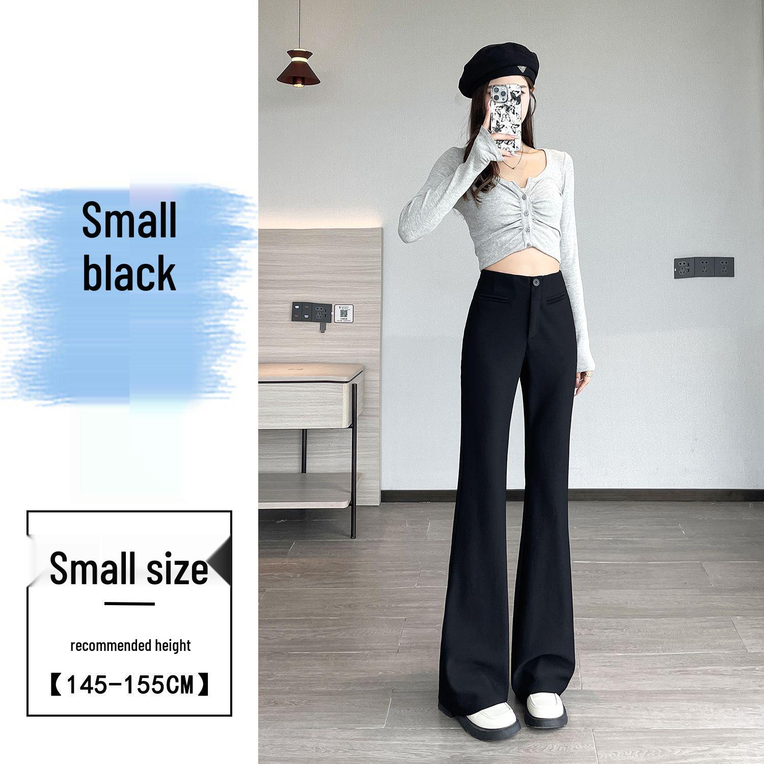 

2026 New Style Black High-Waisted Flare Pants for Petite Women - Slimming and Drapey Horseshoe Suit Casuals L for 108-118 lbs