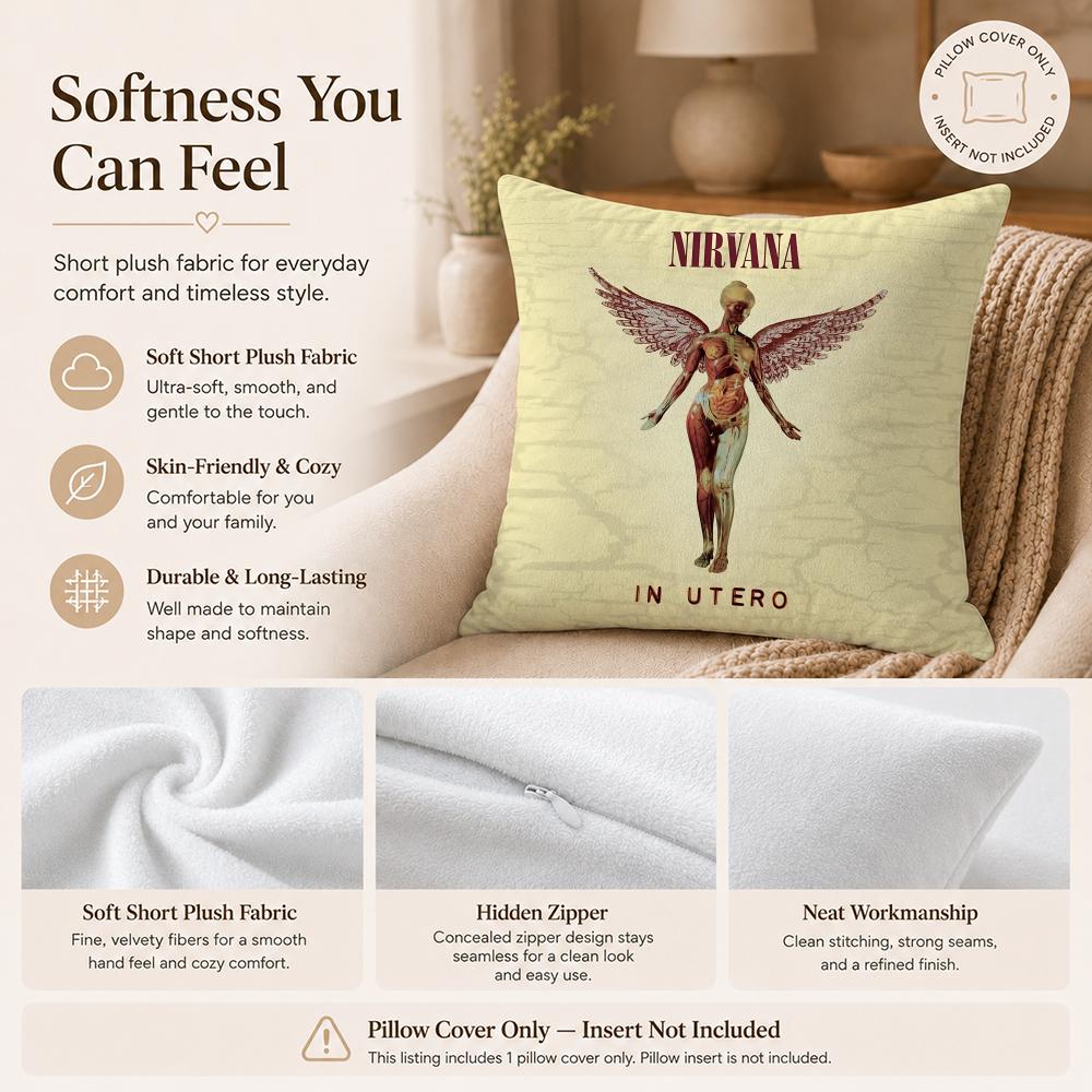 Band N-NirvanaS Cushion Cover Double-Sided Printed Pillow Cover Hypoallergenic Dust-Mite Proof