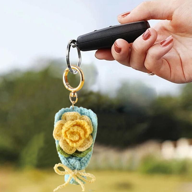 Crocheted Bouquet Handheld Flower Design Chic Bag Pendant Handmade Multiple Colors Gift Accessories 6 Colors