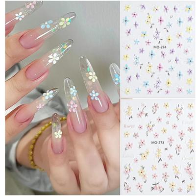 5D Embossed Floral Nail Art Stickers - Colorful Summer Small Ice Flowers