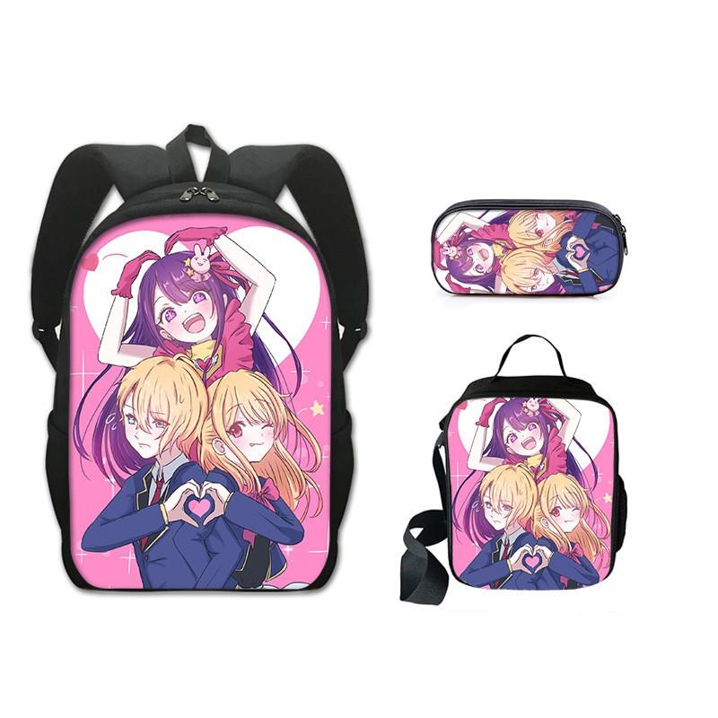 Anime Character School Backpack Set Kids - 3 Piece Bundle With Shoulder Bag Pencil Case 16-inch Laptop Compatible