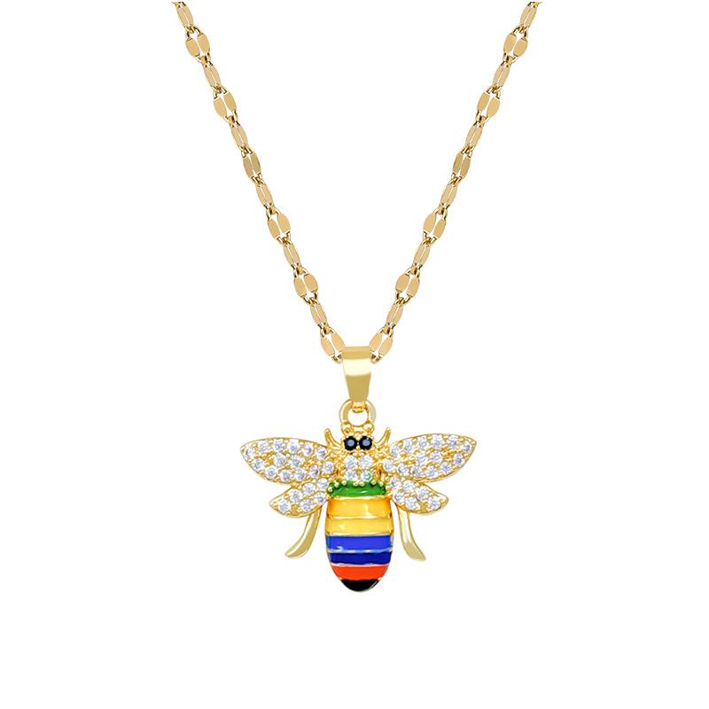 Oil Dripping Bee Light Luxury Banquet Wedding Necklace Women'S Versatile Collarbone Chain Titanium Steel Chain