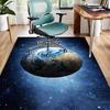 Earth In Space Rug for Modern Living Room - Galaxy Theme Carpet Large Size Area Rug, Futuristic Home Decor Skid Resistant Carpet