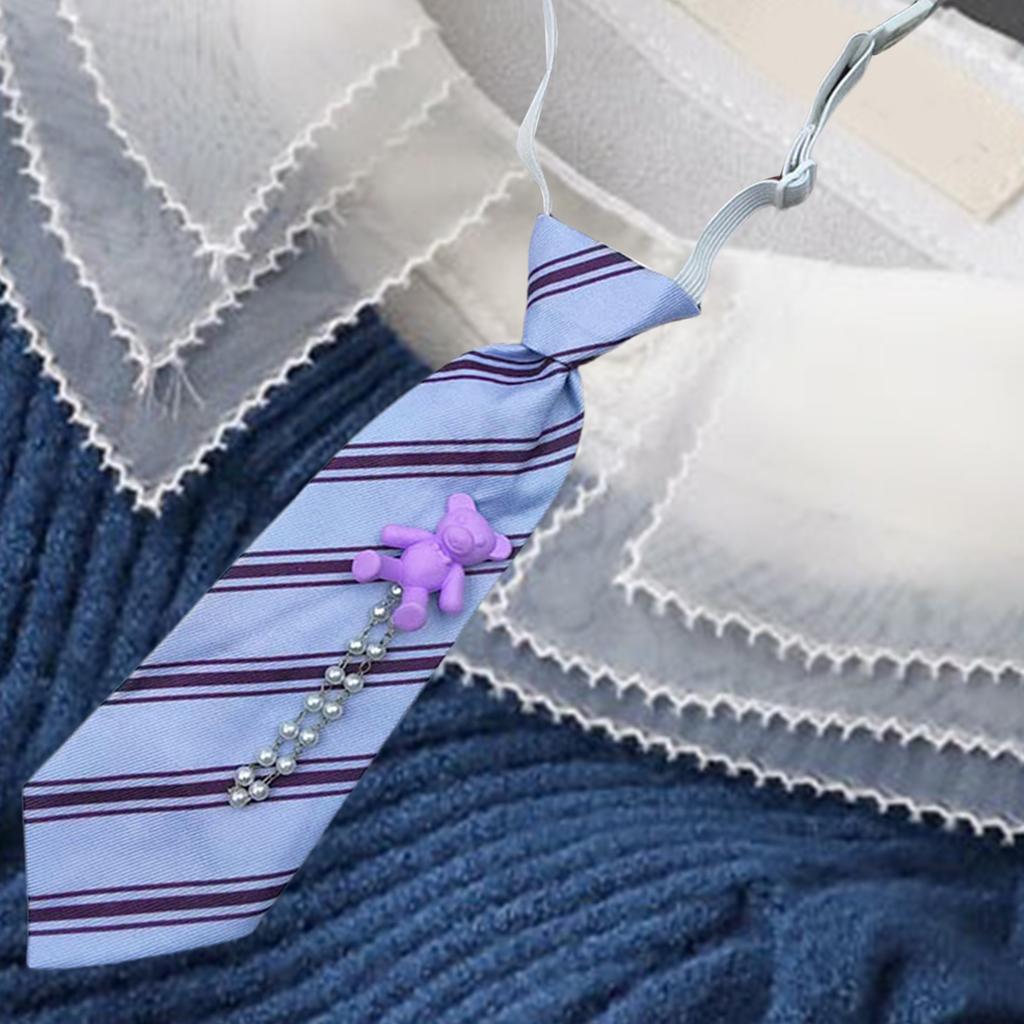 Boys Girls Cute Bear Pearls Chain Striped Necktie Children School Uniform Adjustable Pre Tied Ties for Wedding Parties