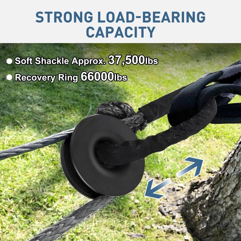 Heavy Duty Snatch Block Soft Shackle Recovery Ring Long Lasting Tow Winch Rope Compatible with ATV UTV Truck