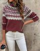 European Style High Neck Jacquard Sweater - Women's Autumn/Winter 2025 Fashion Long Sleeve Knitwear