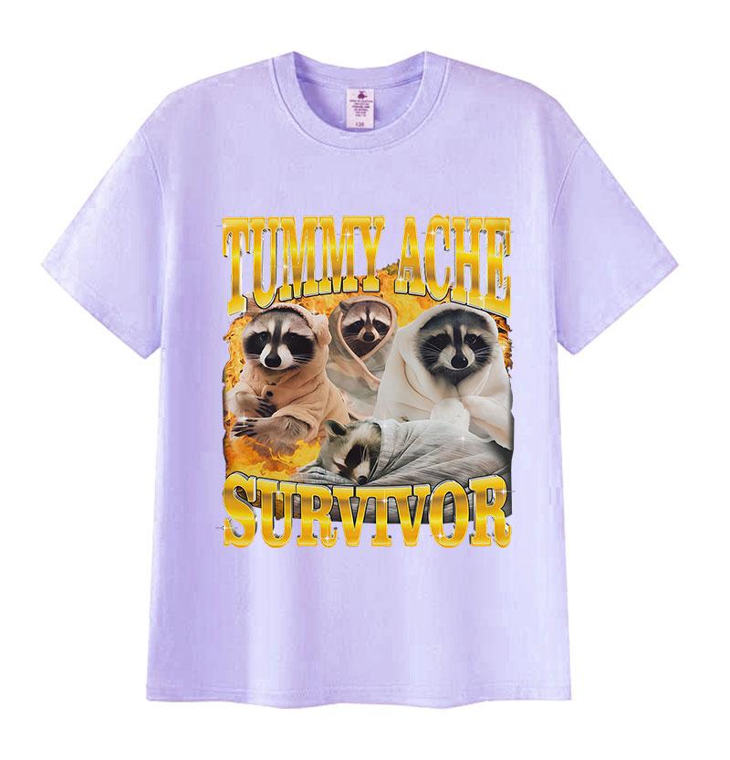Funny Tummy Ache Survivor Raccoon Meme Print Tee Shirt Men Women Humor Cute O-Neck T-Shirts Fashion High Quality Cotton T Shirts