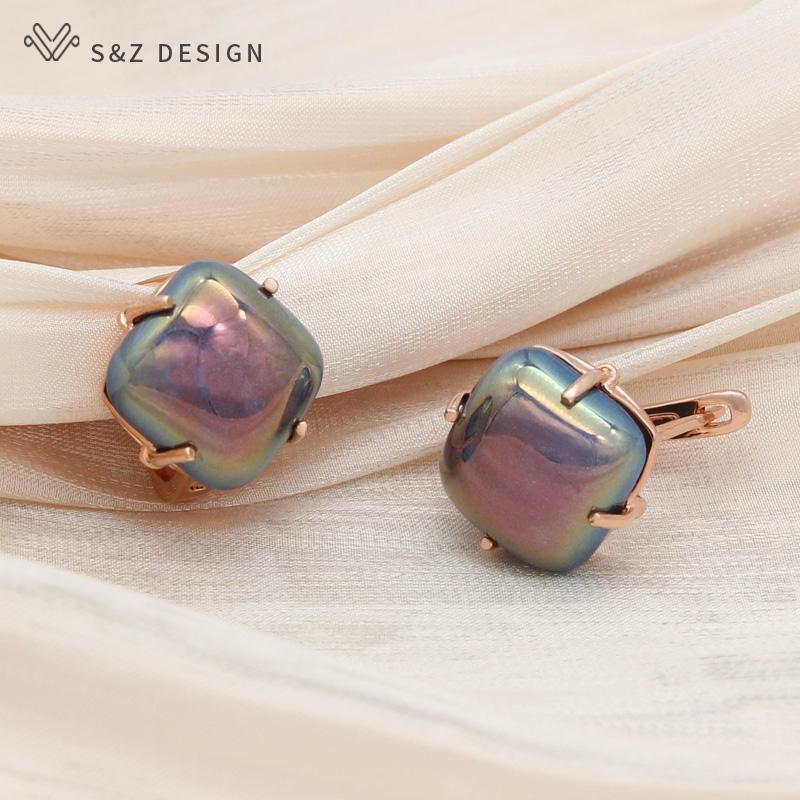 Fashion Elegant Luxury Square Colorful Drop Earrings For Women Girl Wedding Party Trendy Rose Gold Color Jewelry Eardrop