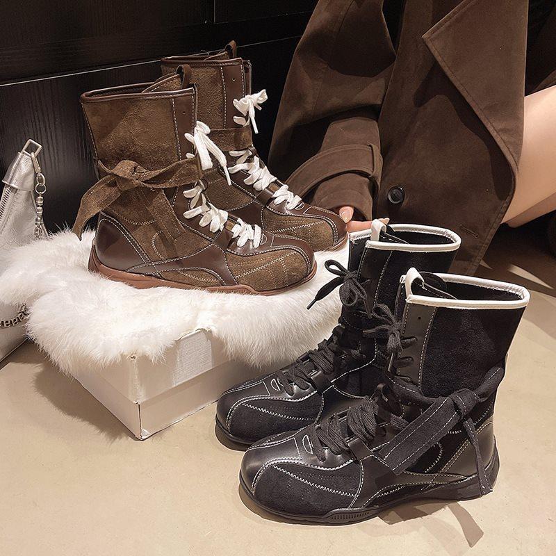 Round Boots 2025 Martin Boots Women's Short Boots German Training Retro Casual Sports Autumn New Mid-tube Western Boxing