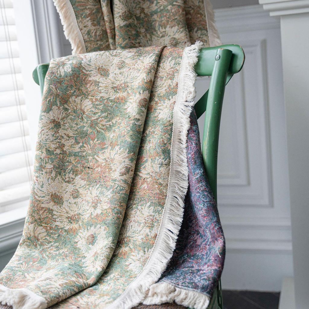 Imanqi Semi-Blackout Green Floral Oil Painting Kitchen Curtains for Bay Windows
