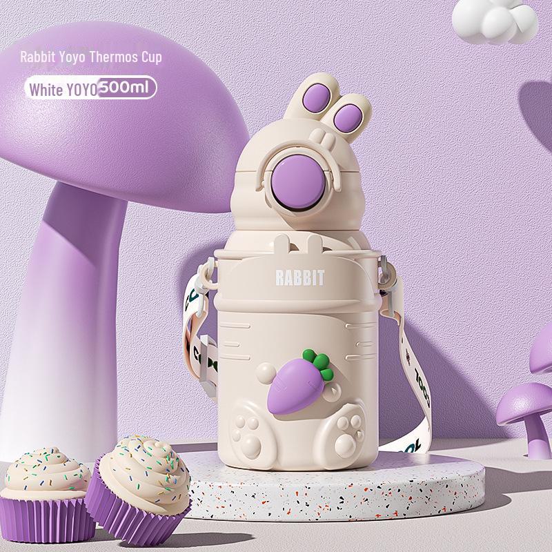 High-Value 316 Stainless Steel Cartoon Rabbit Thermos Cup with Straw for Children and Students