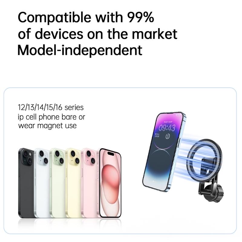 Aluminum Alloy 17mm Ball Head Magnetic Phone Mount With 360 Rotation For Car Vent Dashboard Stand