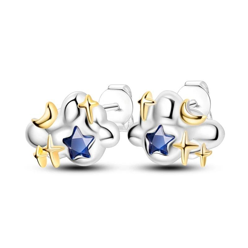 New 925 Sterling Silver Star Moon Earrings for Women Sparkling Zircon Ear Studs Luxury Romantic Fine Jewelry Gift for Girl