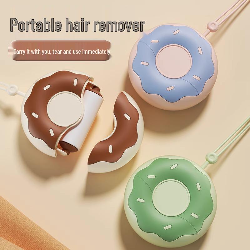Portable Donut Lint Roller with Tearable Replacement Core for On-the-Go Hair and Lint Removal