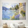 River Landscape Floral Bridge Cityscape Wall Tapestry Machine Washable All Season Decor Print Impressionist Nature Design Home