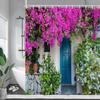 Greek Street Shower Curtains Blue Wooden Door White Architectural Plants Flowers Wall Hanging Bathroom Curtain Decor With Hooks