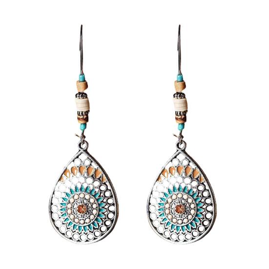 1 Pair Women Earrings Water Drop Shape Vintage Bohemia Style Hollow Out Flower Dangle Earrings for Gift