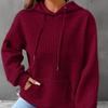 Büyük Beden Günlük Sweatshirt, Kadın Büyük Beden Düz Waffle Desen Uzun Kollu Cepli Bağcıklı Kapüşonlu Sweatshirt