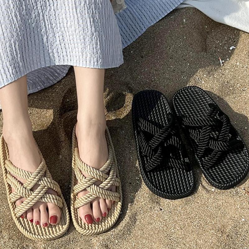Fashion 2025 Summer New Fashion Elegant Casual Hollow Women's Shoes Solid Color Round Toe Lightweight Flat Heel Open Toe Sandals