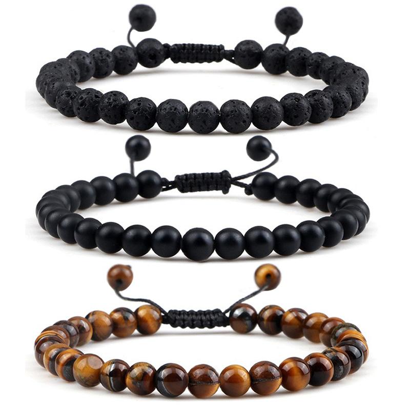 Multiple Style 6Mm Natural Tiger Eyes Lava Rock Protection Handmade Bracelet Men'S Gift