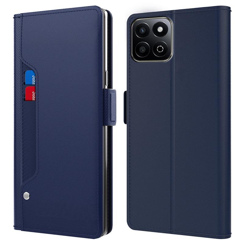 

For Honor Play 60 Plus 5G Case Mirror TPU+PU Leather Bookstyle Phone Cover Card Holder Blue