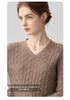Lekasha Women's Cashmere V-Neck Cable Knit Sweater - Korean Style, Autumn/Winter, Solid Color Pullover