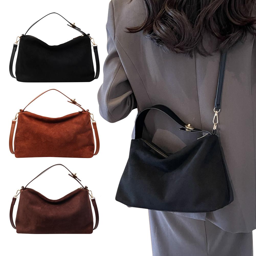 Women Suede Shoulder Bag With Inner Pocket Crossbody Bag Adjustable Strap Hobo Purse Zipper Clutch Purse for Work Travel