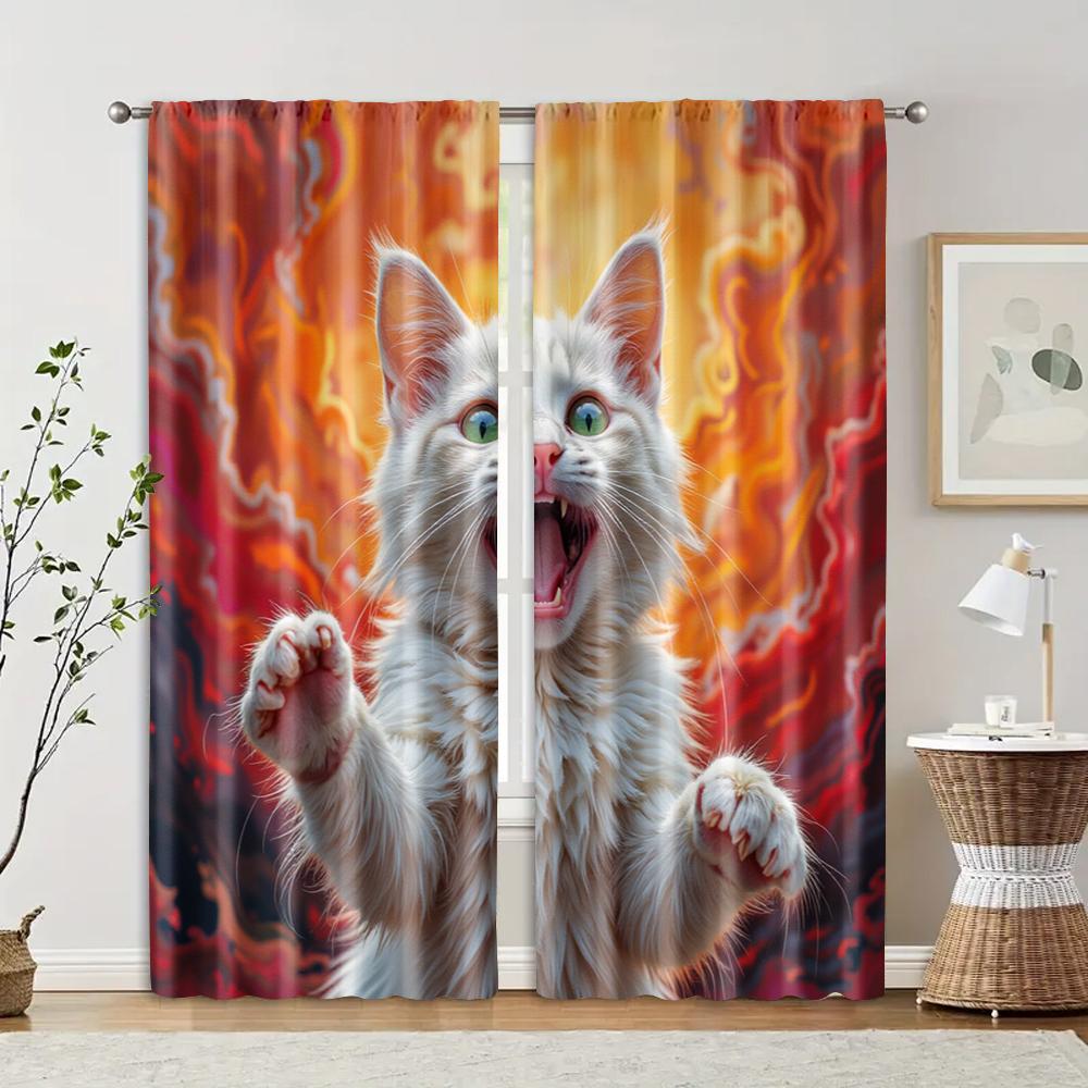 

2 pcs, filtering curtains (excluding rods, non-movable, without batteries) Screaming Cat for use in bedrooms and living rooms 29x65in(75x166cm)