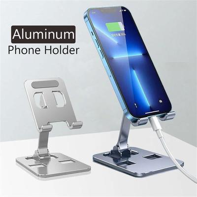 1pcs Universal All Aluminum Alloy Foldable Cell Phone Holder Metal Mobile Phone Stand Portable Folding Tablet Desktop Bracket